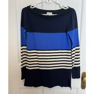 Kate Spade Women's S Amari Wool Blend Sweater Space Rich Navy Multi Stripe FLAWS